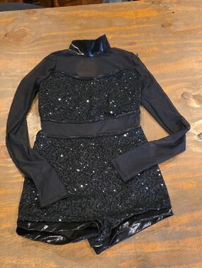Black Sequin Long-Sleeve Romper Jumpsuit